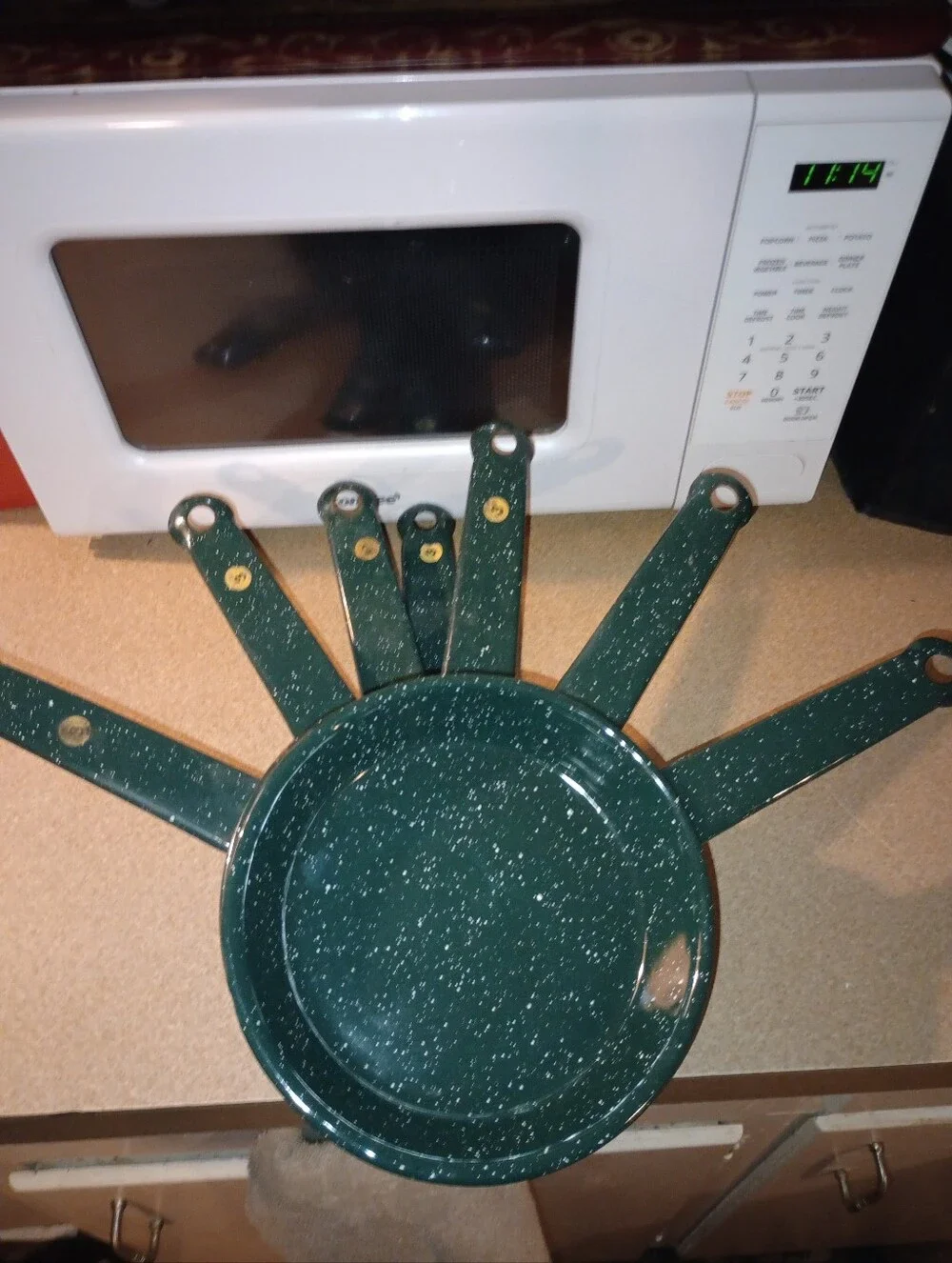 Large Lot Of Cinsa Green Speckled Enamel Camping Cookware